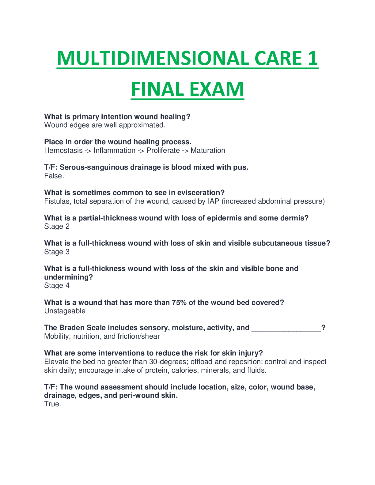 Preview image for MULTIDIMENTIONAL CARE 1 FINAL EXAM QUESTIONS AND ANSWERS RATED A
